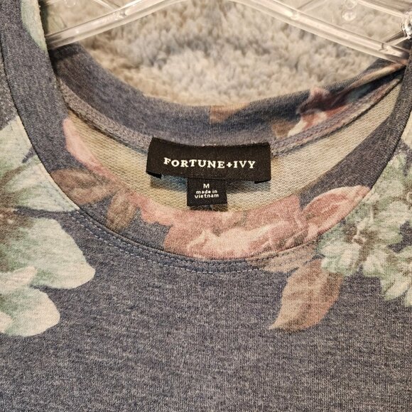 Fortune Ivy Dress Charcoal Gray Pink Floral Knee Length A-Line Beach Size Medium - Picture 2 of 7